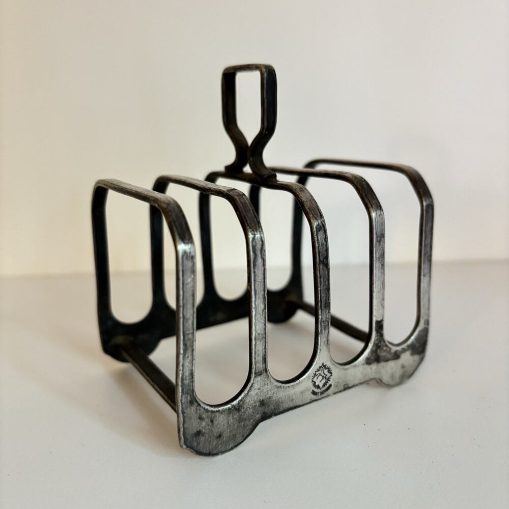 Vtg English Silverplate Toast Holder Tea Table Serving Rack Letter Desk